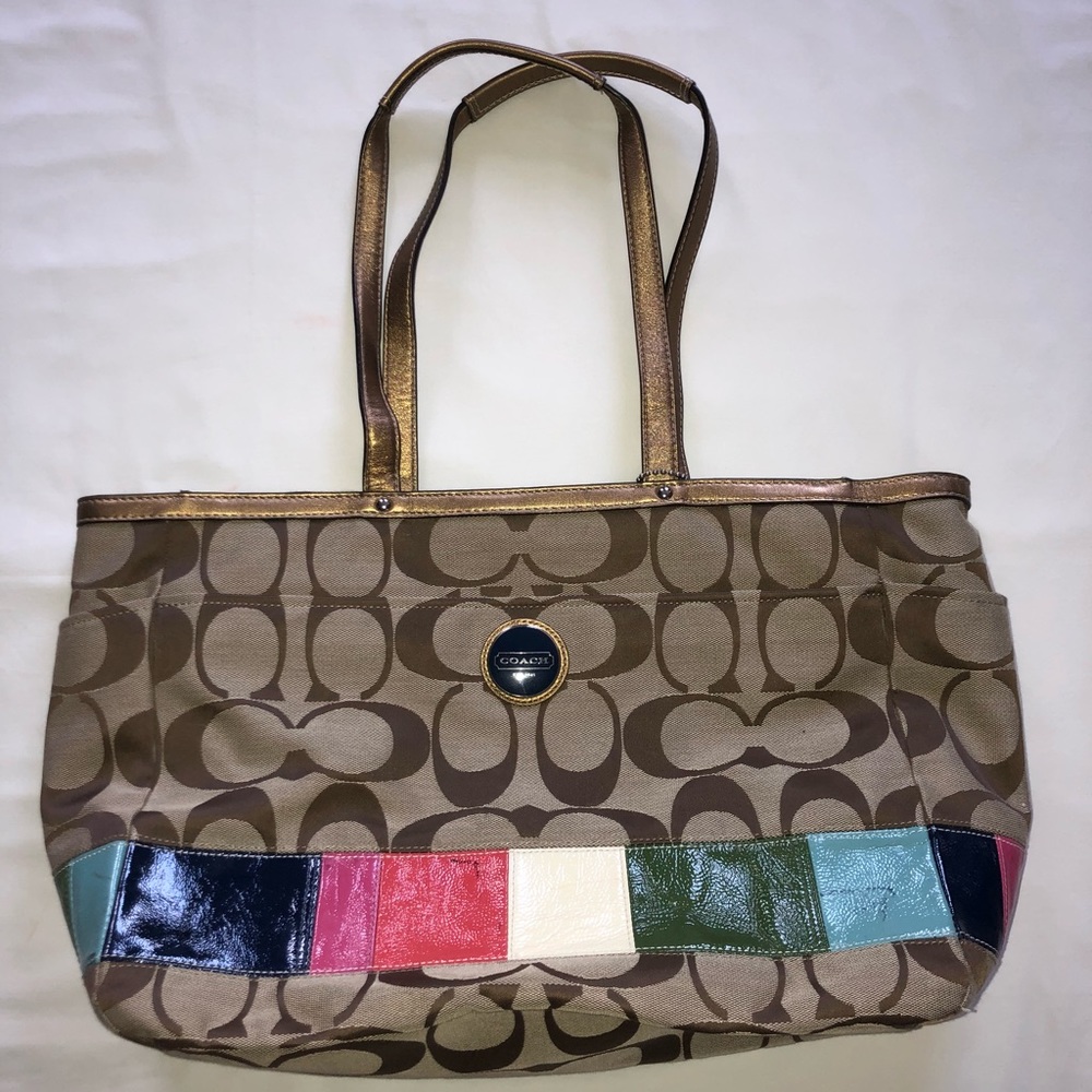 Brown and Taupe Coach Diaper Bag